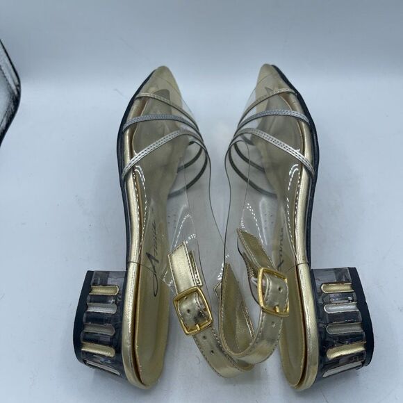 Vintage Clear Slingback Gold Pumps With Block Heel 6 - Picture 8 of 10